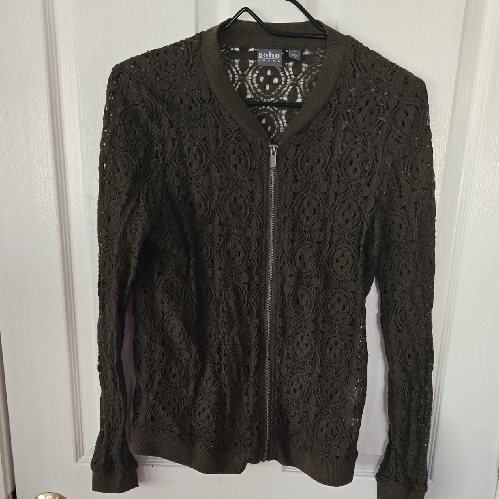 Soho Olive Crochet Zip-Up Jacket